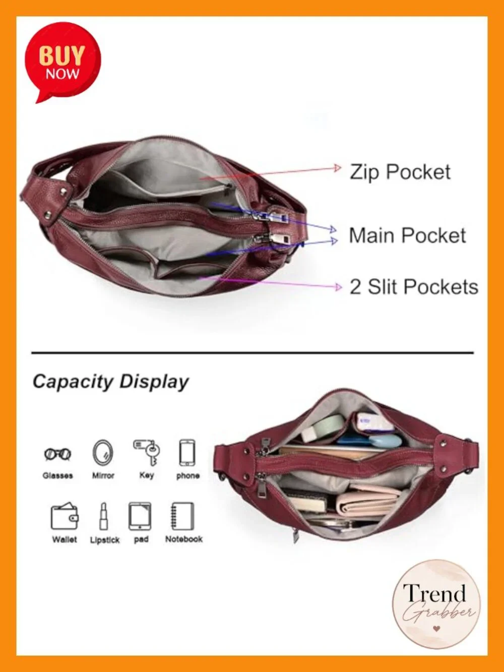 Women's Real Leather Hobo Shoulder Bag Convertible Crossbody Purse 2 Straps